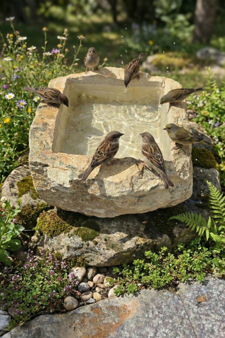 مشرب طيور حجري طبيعي – 42×38 سم